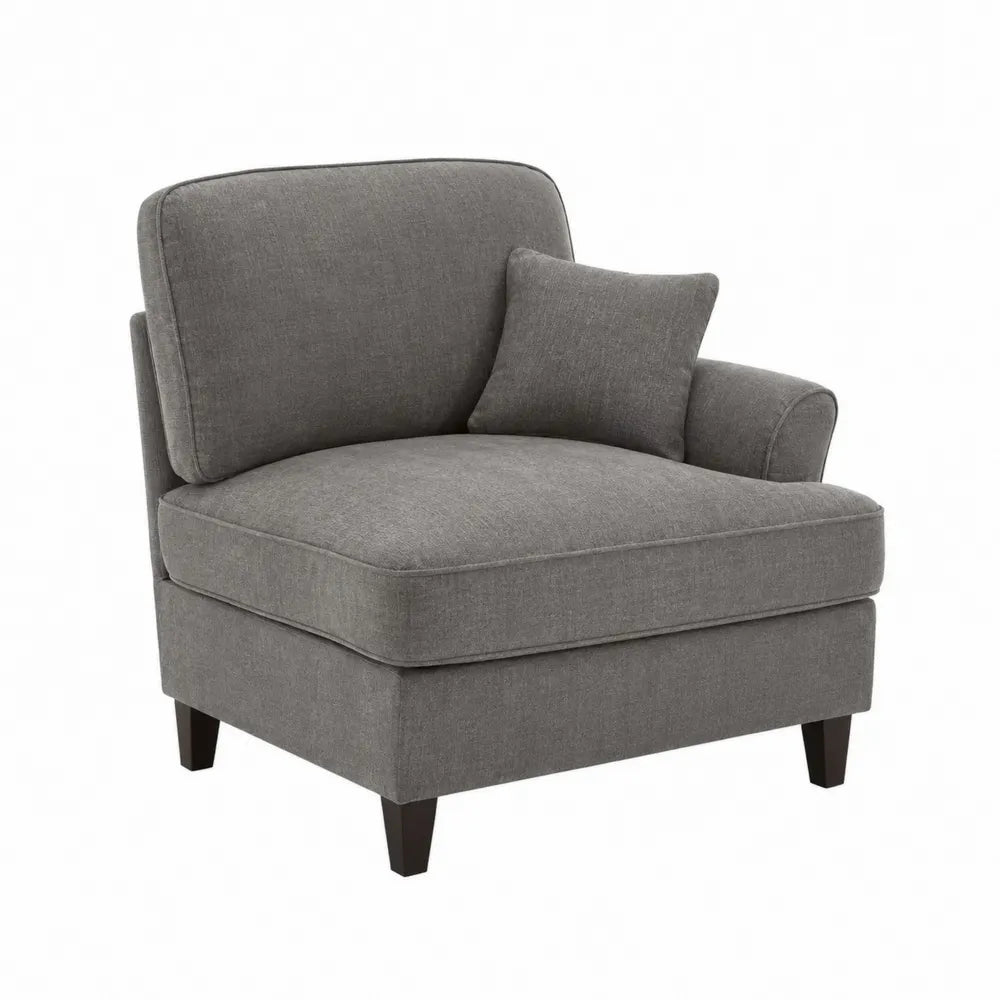 Poltrona singola imbottita in tessuto poliestere grigio con struttura in legno e gambe scure 75 x 85 x 80 cm