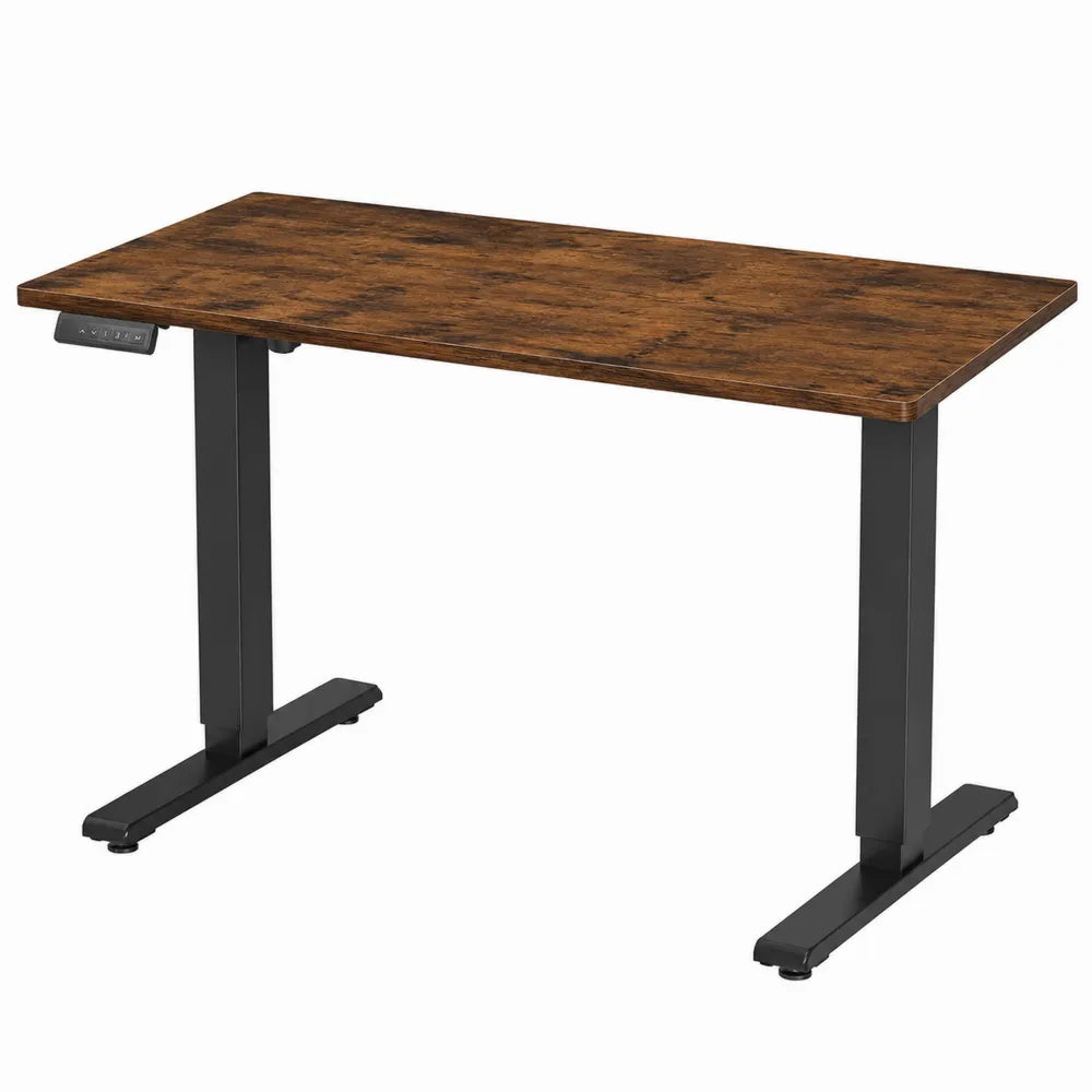 Scrivania elettrica regolabile in altezza con piano in truciolare effetto legno e struttura in acciaio nero 120 x 60 cm