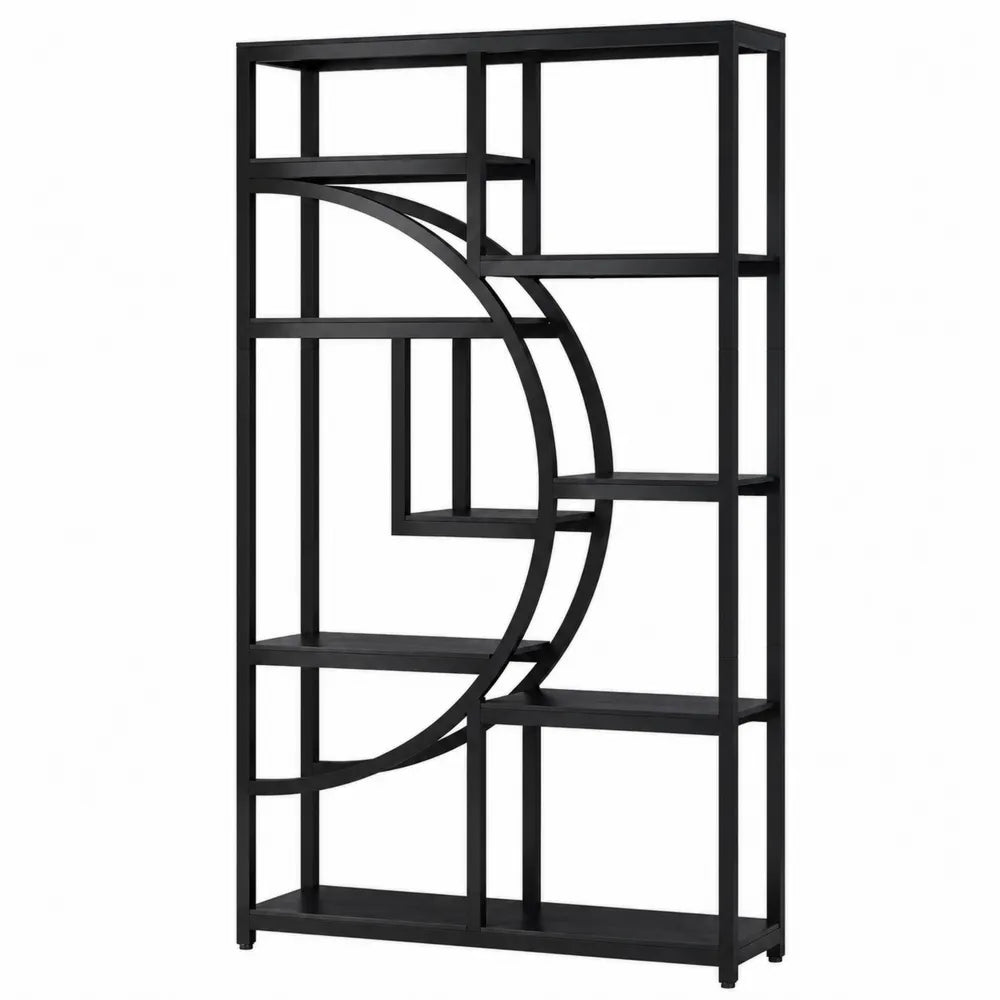 Libreria scaffale a giorno rettangolare in acciaio verniciato nero e MDF nero con struttura ad arco 80 x 35 x 180 cm