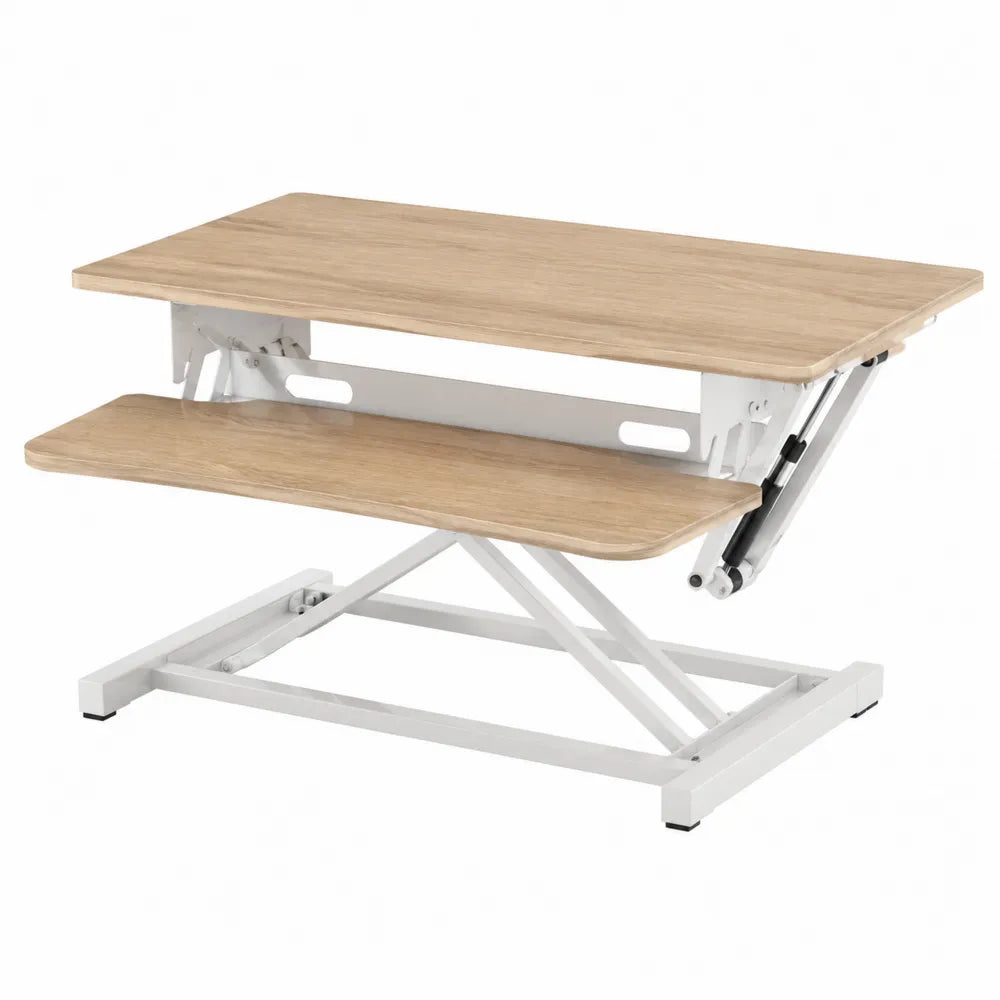 Convertitore scrivania sit stand regolabile in altezza con doppio piano MDF effetto legno e acciaio bianco 80 x 60 cm