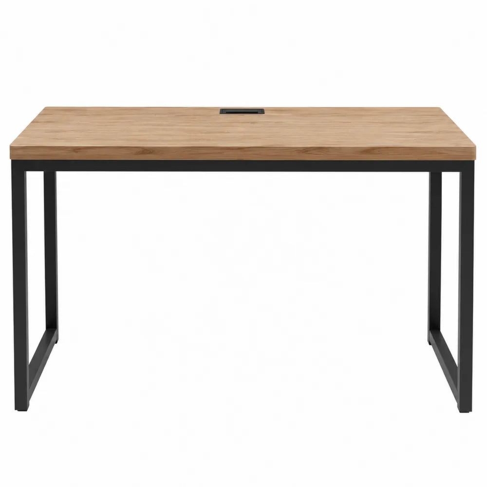 Scrivania rettangolare con passacavi piano in pannello truciolare effetto rovere chiaro struttura in acciaio nero 120 x 60 x 75 cm