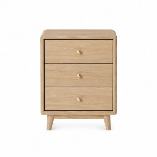 Comodino in legno effetto rovere chiaro con 3 cassetti e gambe in legno 50 x 40 x 60 cm