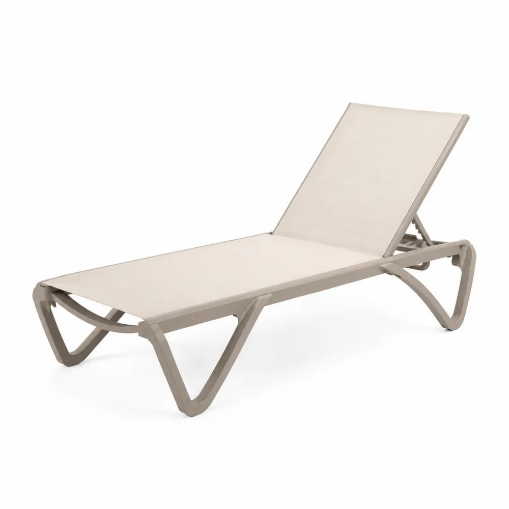Lettino da esterno chaise longue reclinabile in PP tortora chiaro con tessuto poliestere beige 190 x 65 x 95 cm