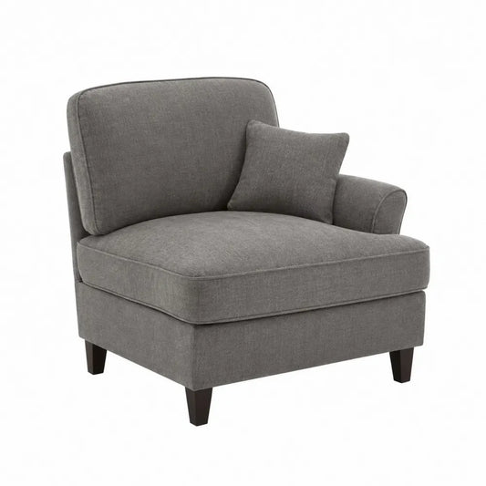 Poltrona singola imbottita in tessuto poliestere grigio con struttura in legno e gambe scure 75 x 85 x 80 cm