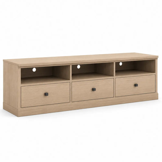 Mobile TV basso in truciolato effetto rovere chiaro con 3 cassetti e 3 vani aperti 180 x 40 x 50 cm