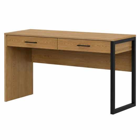 Scrivania rettangolare in truciolare effetto rovere con 2 cassetti e struttura in acciaio nero 120 x 50 x 75 cm