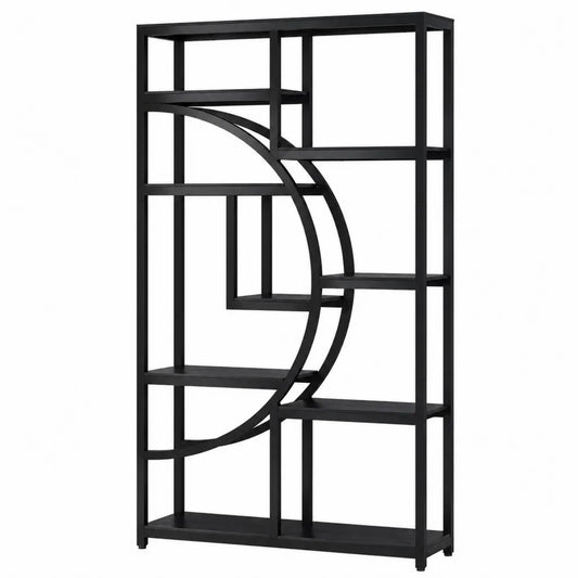 Libreria scaffale a giorno rettangolare in acciaio verniciato nero e MDF nero con struttura ad arco 80 x 35 x 180 cm