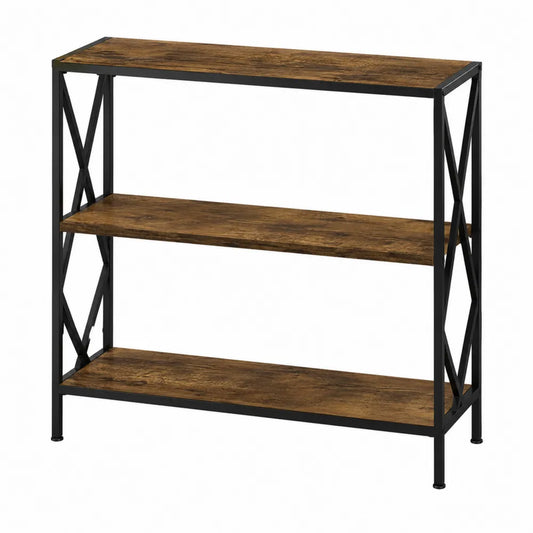 Scaffale libreria industriale in acciaio nero con ripiani in legno effetto rovere 3 livelli 80 x 30 x 80 cm