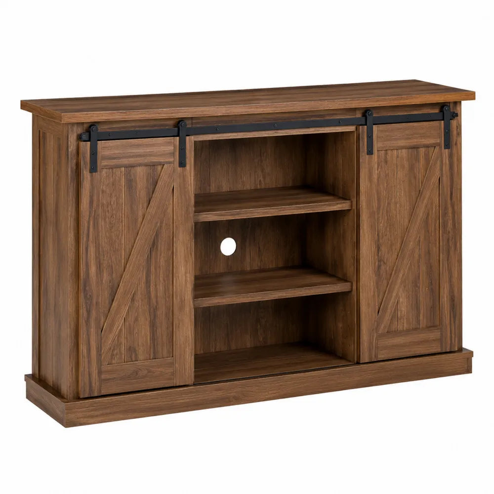 Mobile TV con ante scorrevoli stile granaio 3 ripiani a giorno 2 ante scorrevoli MDF truciolare noce scuro nero 160 x 40 x 85 cm