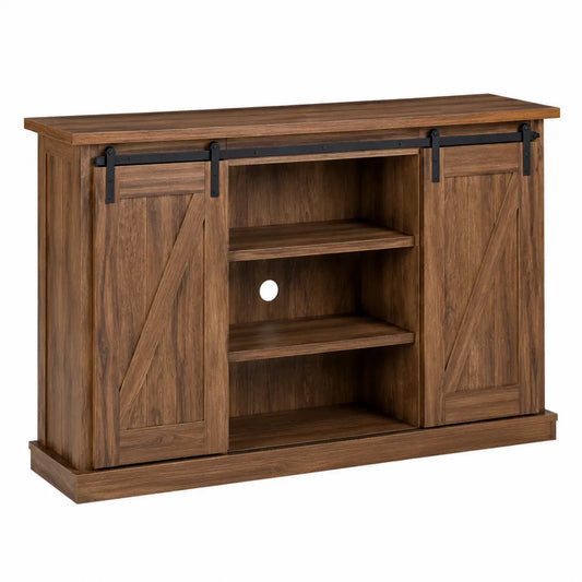 Mobile TV con ante scorrevoli stile granaio 3 ripiani a giorno 2 ante scorrevoli MDF truciolare noce scuro nero 160 x 40 x 85 cm