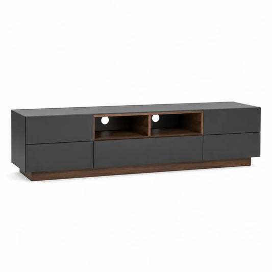 Mobile TV soggiorno con 4 cassetti e vani aperti MDF truciolare grigio antracite legno noce 200 x 40 x 55 cm