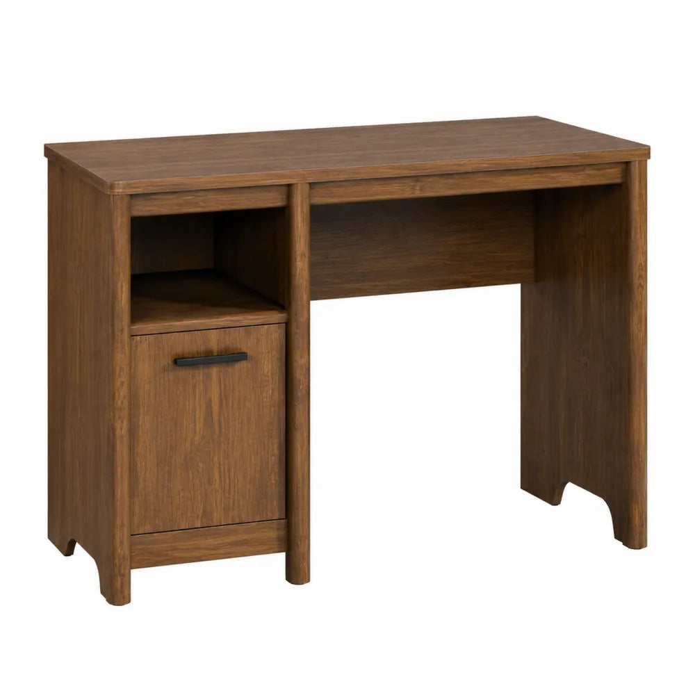Scrivania rettangolare con vano aperto e anta in pannello truciolare effetto legno marrone 120 x 60 x 75 cm