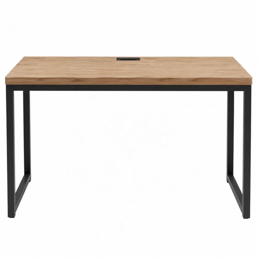 Scrivania rettangolare con passacavi piano in pannello truciolare effetto rovere chiaro struttura in acciaio nero 120 x 60 x 75 cm