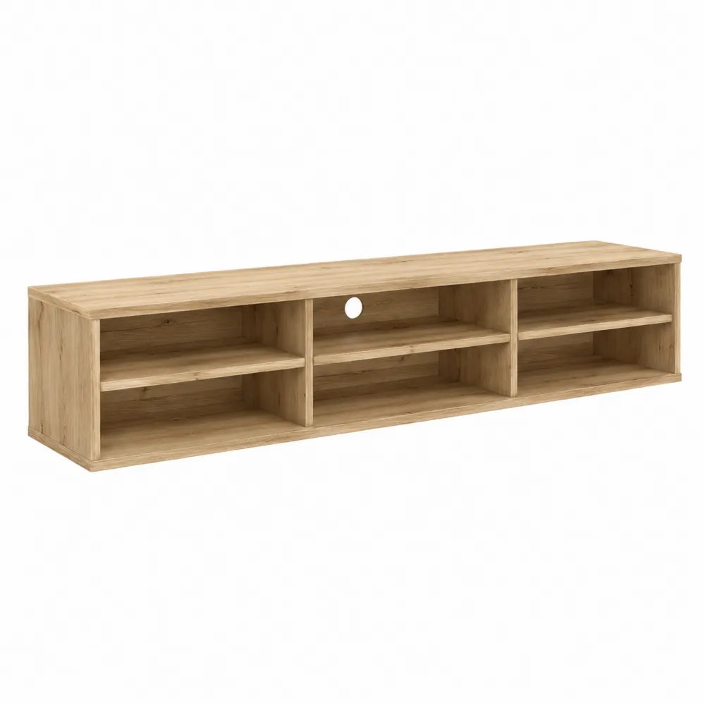 Mobile TV porta TV basso in MDF truciolare effetto rovere chiaro con vani aperti 160 x 40 x 50 cm struttura orizzontale 3 scomparti